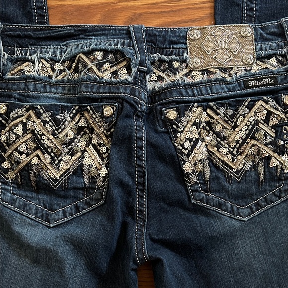 Miss Me Dark Blue Jeans with Sequin Chevron Design - Picture 2 of 6